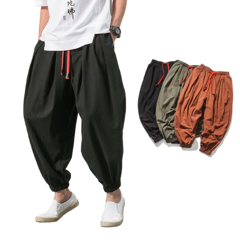 

Summer New Chinese Style Men's Retro Cotton and Hemp Casual Harlan Pants Large Loose Fashion Linen Lantern Pants