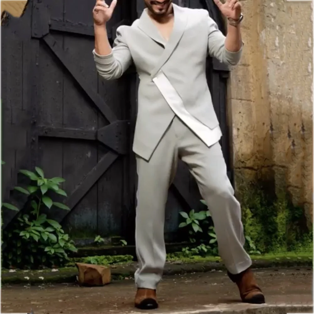 

Светло-серый костюм из двух предметов, приталенный костюм с одной пуговицей, мужской наряд высокого качества, деловой повседневный комплект для выпускного вечера, свадьбы