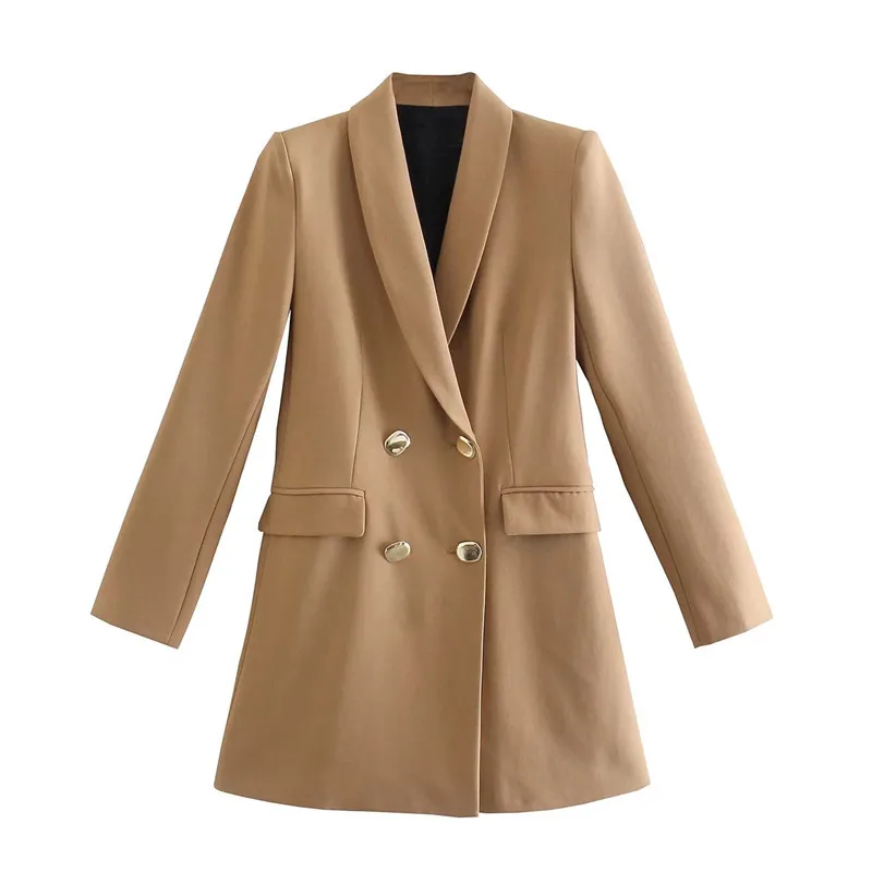 2023 Spring Autumn New Women High-End Double-Breasted Suit Coat Temperament Pure Color Slim Fit Casual Versatile Long Outerwear