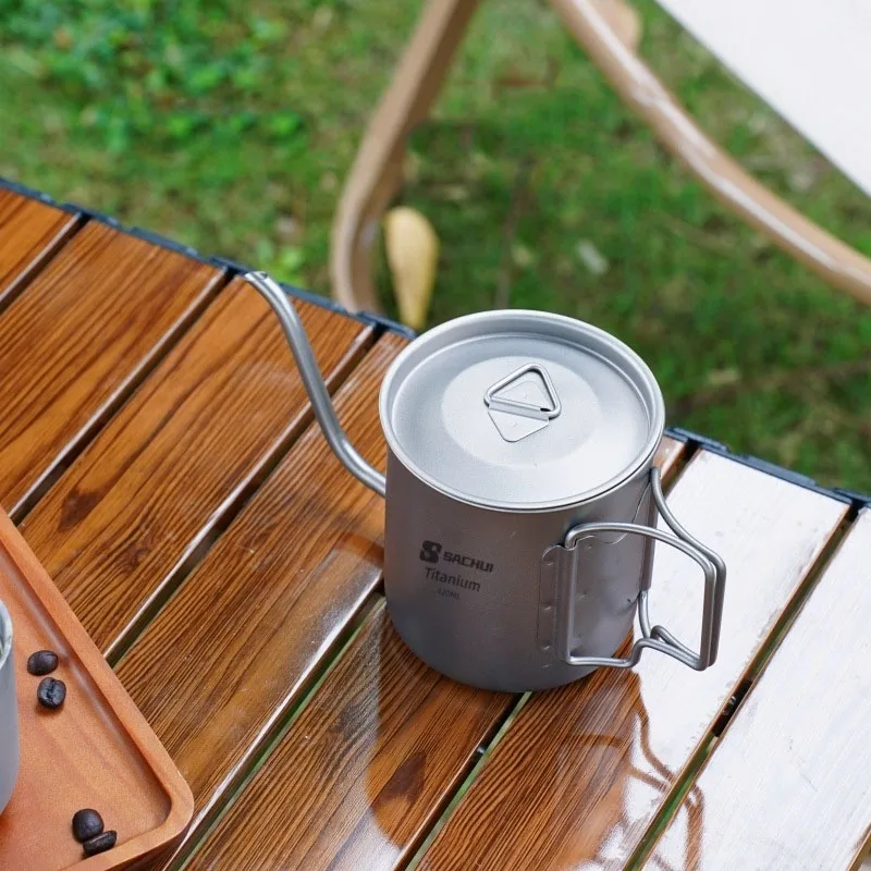 Titanium Pour-over Coffee Kettle with Detachable Spout Outdoor Camping Hiking Travel Portable Foldable Handle Coffee Pot