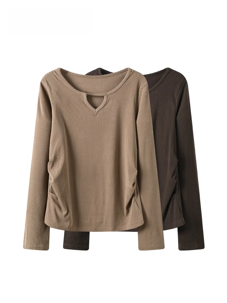 

plus Size Women's round Ne Long Sve Casual Inner Wear Spring Faion Loose Top Trendy plus Size Sister's Comfortable Top