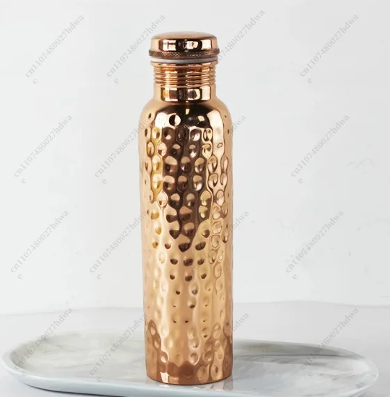 Handmade Pure Copper Water Bottle, Vessel for Yoga Outdoor Sports, Traditional Metal Canteen