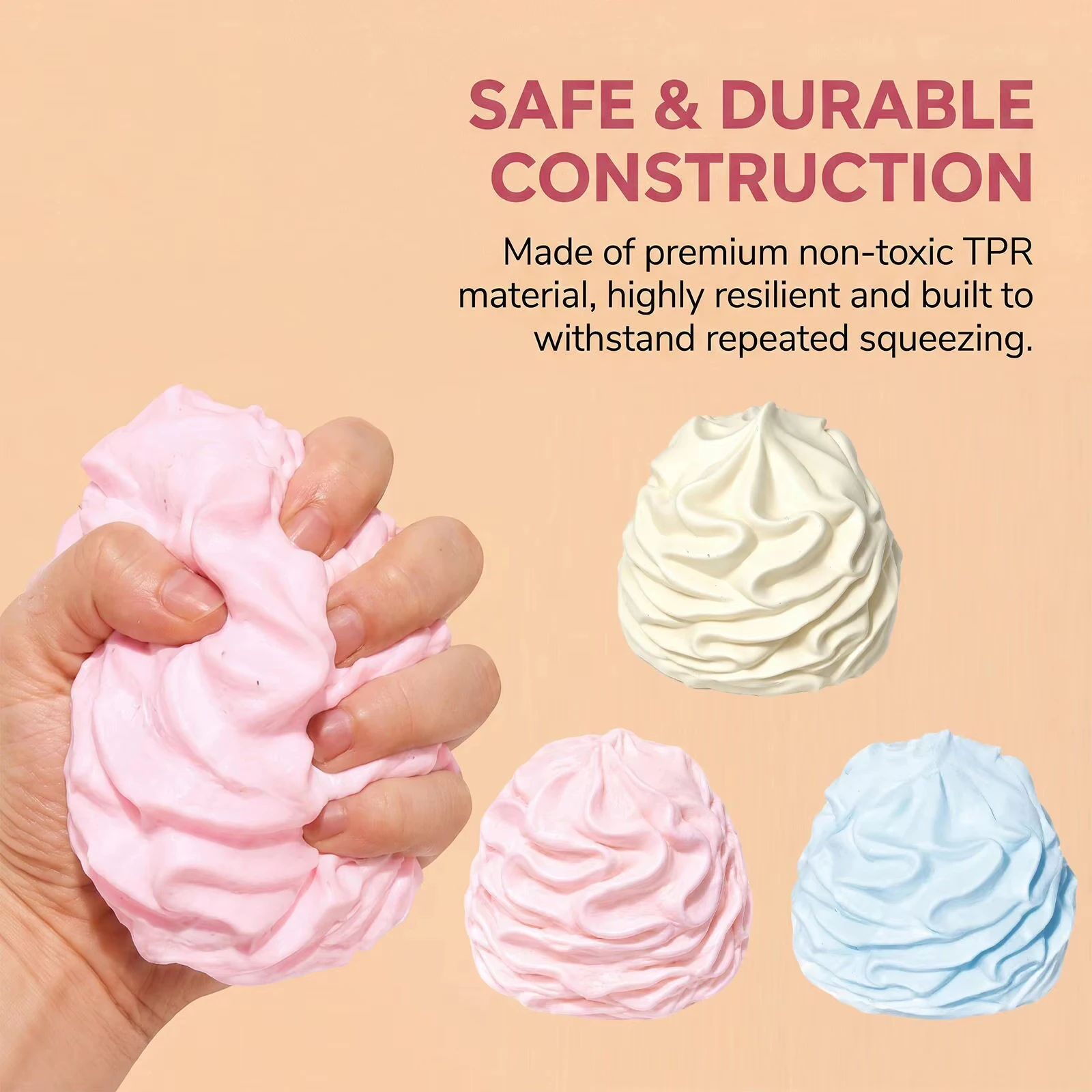 Soft Squishy Whipping Cream Stress Ball Moldable Squeeze ASMR Sensory Fidget Toy Non-Bounce Anti Anxiety Relief Toys for Adults