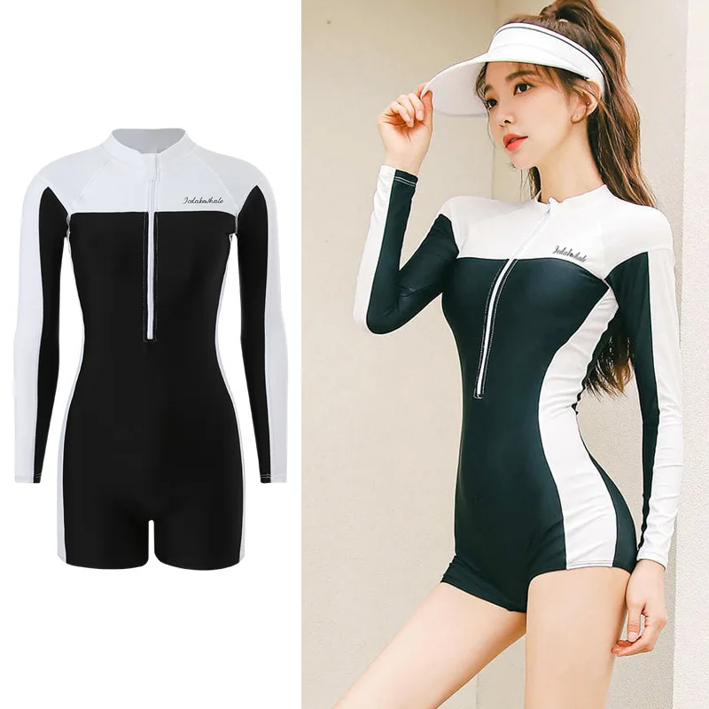 

Women One-Piece Swimsuit Athletic Chlorine Resistant Swimwear Surfing Sport Female Swimming Suits With Skirt Hot Spring bathing