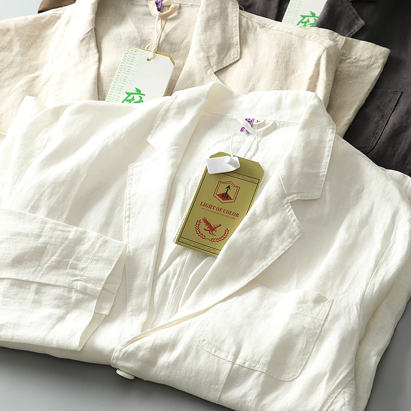 

Cool Lightweight Linen Men's Casual Suit Jaet Breathable Summer Faion Urban Sle Long Sve Traditional Chinese Collar