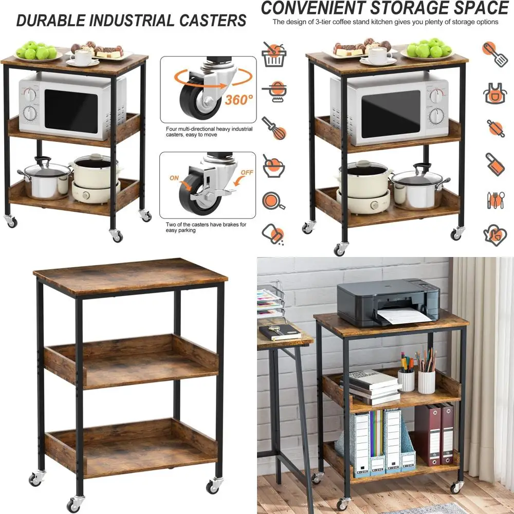 

3-Tier Rolling Kitchen Cart with Storage for Coffee and Living Room Use