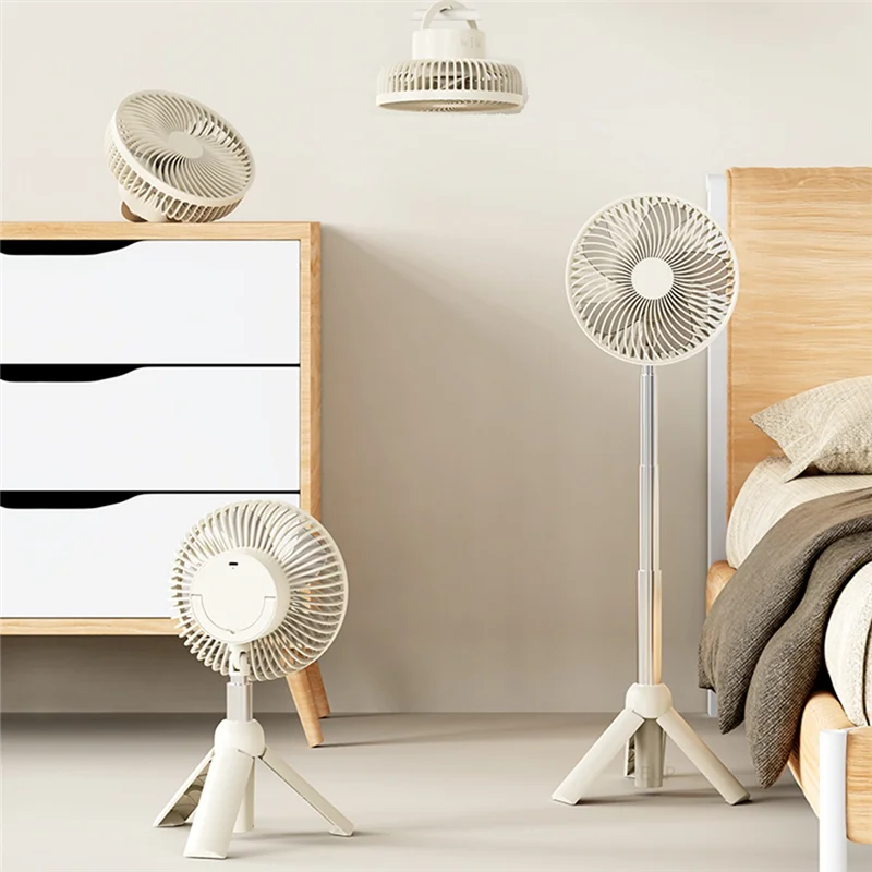 ABLN-Ventilatore da campeggio portatile Ventilatore elettrico ricaricabile Testa automatica Scuotendo Soffitto Luce a LED Treppiede Ventilatore da tavolo
