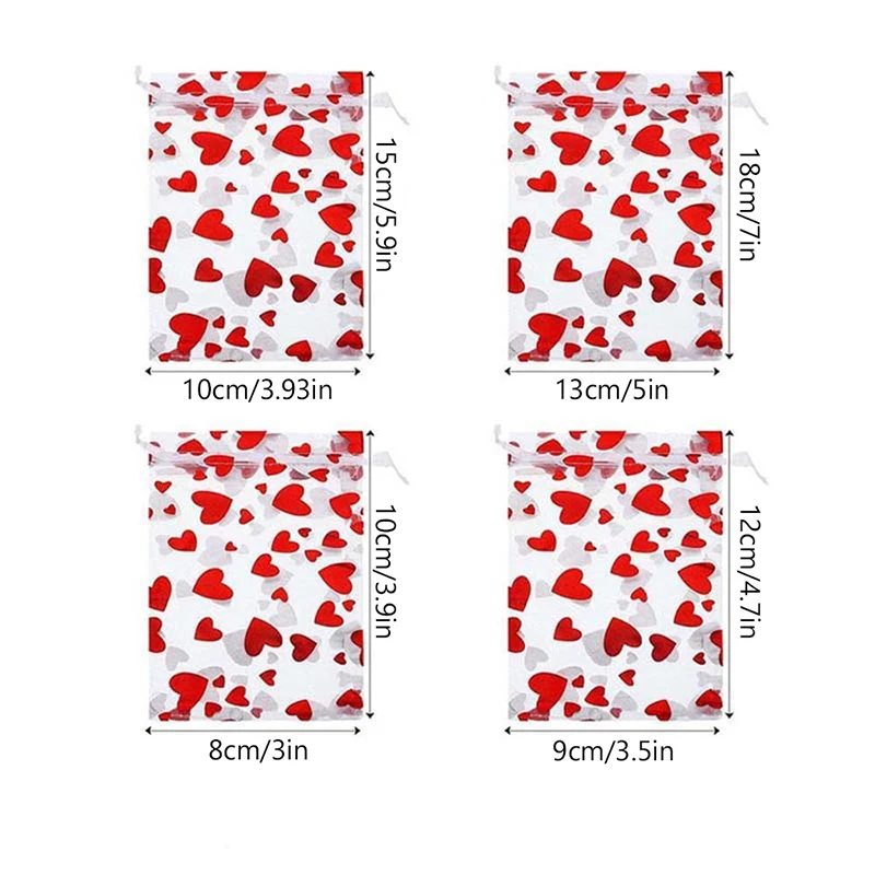 Torebka z organzy z nadrukiem serca Opakowanie na biżuterię Torebka na prezenty Torebki na cukierki z organzy ze sznurkiem na Walentynki Festiwal Weselny