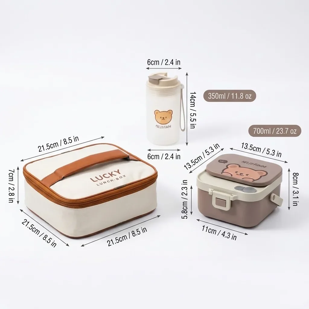 Afneembare, dubbele laag, roestvrijstalen lunchbox (304) voor kinderen, draagbaar, handzaam, schattig ontwerp, inclusief vork en lepel, geschikt voor gebruik in de magnetron.
