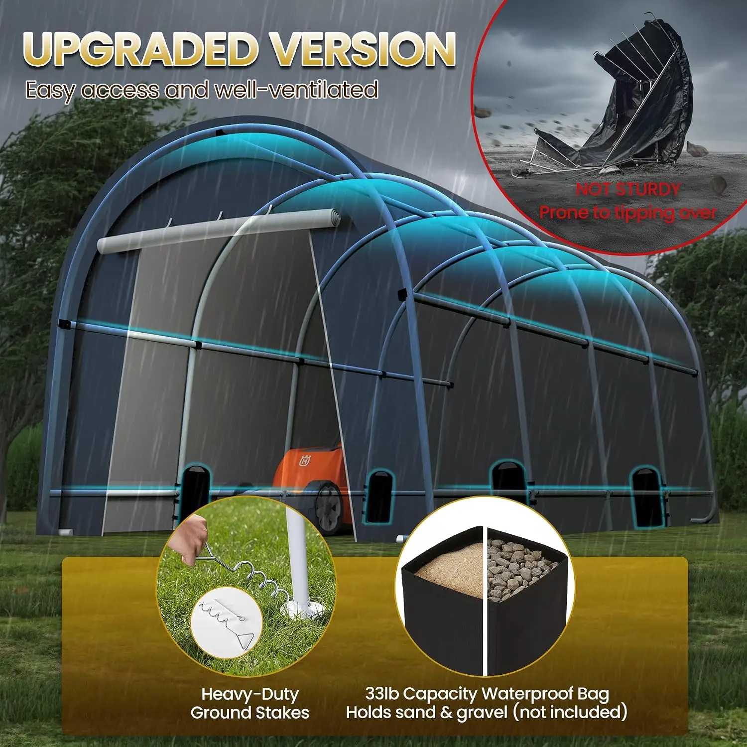 10x20 Portable Garage Carport with 4 Sandbags for Vehicle Storage, Customized