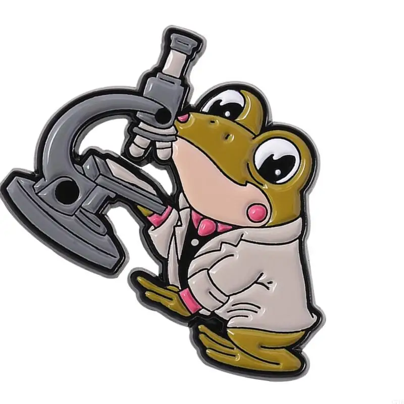  Cartoon Animal Frogs Chemist Brooch Featuring Microscope Test Tube Laboratory
