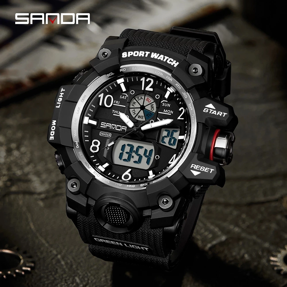 SANDA Top Brand Sports Men\'s Watches Military Quartz Watch Man Waterproof Wristwatch for Men Clock shock relogios masculino 3169