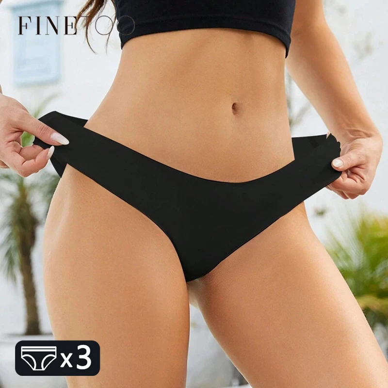 FINETOO 3PCS Seamless Panties for Women Sexy Ice Silk Underwear Soild Briefs Low Waist Comfortable Invisible Lingerie Intimates