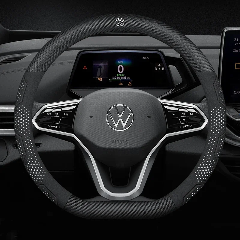 

For Volkswagen T-ROC T-Cross Touareg Polo Passat Golf GTI Beetle Magotan Tiguan CC Carbon fiber Leather Car Steering Wheel Cover