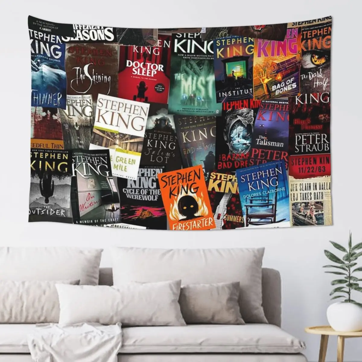 Stephen King Book Covers, Horror Bookworm Tapestry Funny Wall Hanging Aesthetic Home Decoration Tapestries for Bedroom Dorm Room