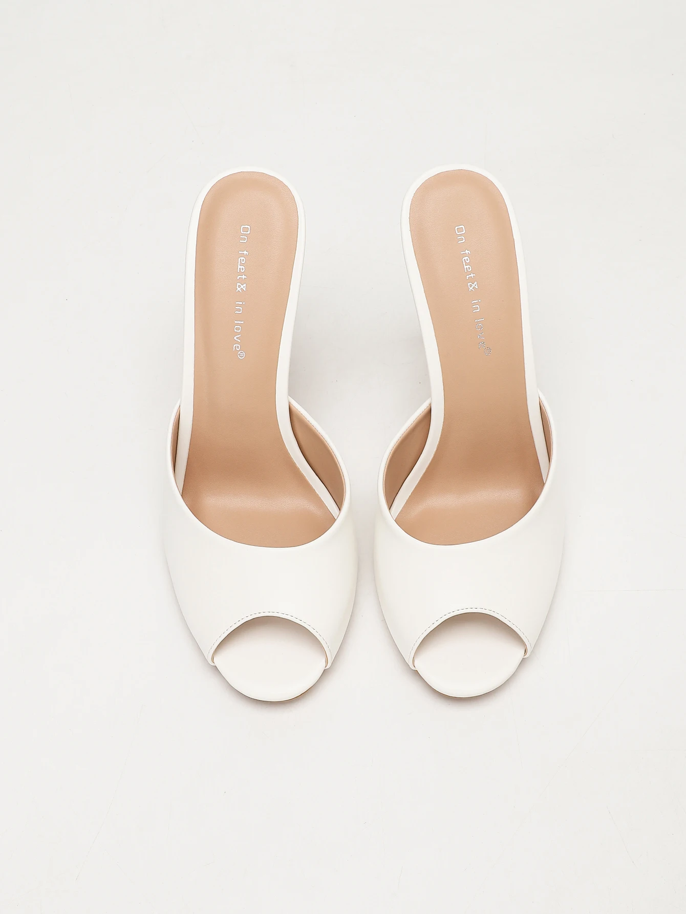 Weiße PU Peeptoe-Slipper für Damen, Stiletto-Absatz, Slip-On-Sandaletten für Hochzeit, Strand und Party – Detail 4
