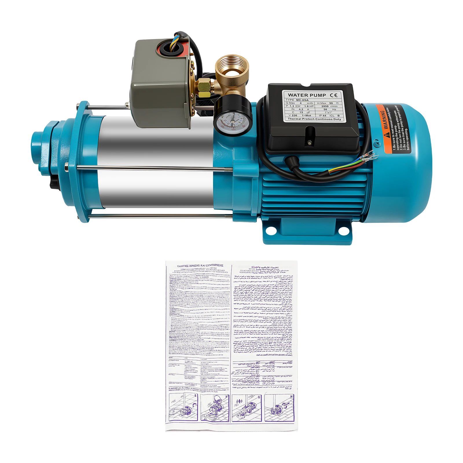 IP44 Wasserdichte Kreiselwasserpumpe - Selbstansaugende Pumpe mit Manometer, 98m Förderhöhe, 4000L/h für Bewässerungs-/Kühlsysteme – Detail 13
