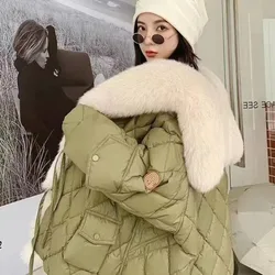 Down Jacket Women Winter Real Fur White Duck Down Coat Large Fox Fur Collar High Street Real Fur Coat Clothing Female Outerwear