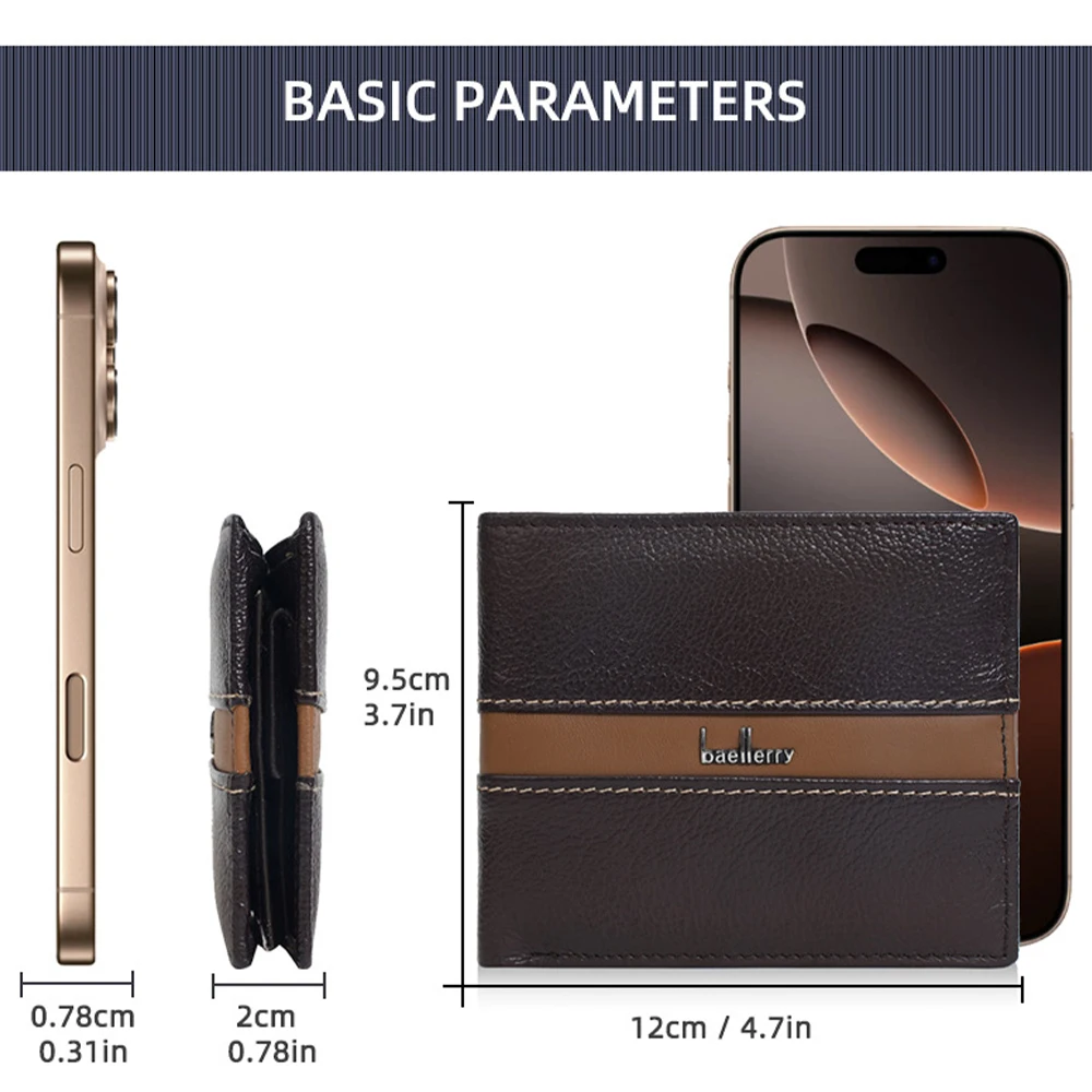 1 قطعة/محفظة رجالية رفيعة من Baellerry مع جيب للعملات المعدنية بسحاب، 9 فتحات للبطاقات، سعة كبيرة، حامل بطاقات بسيط، هدية عمل