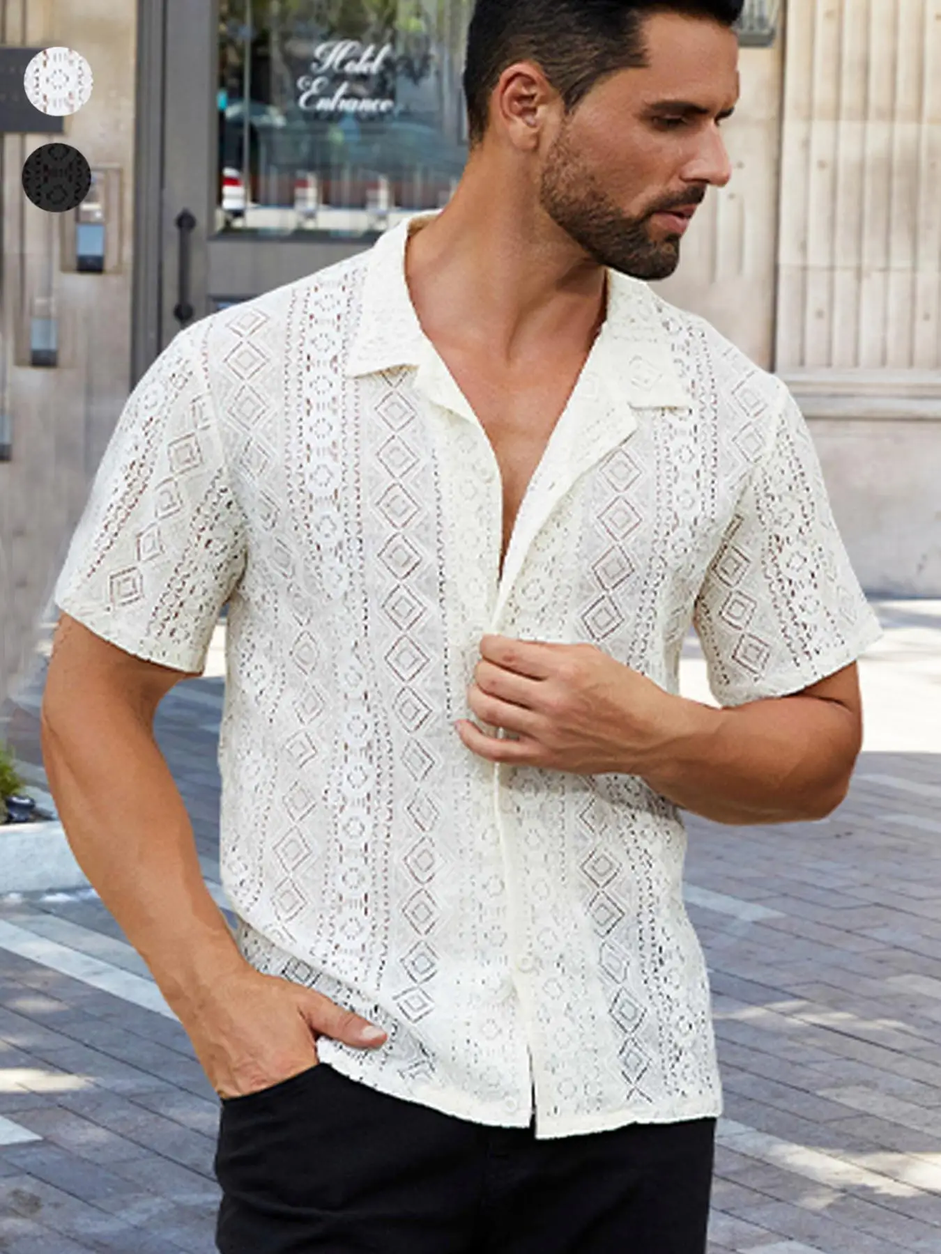 Men's Bohemian Style Shirt, Lightweight and Breathable for Summer, Hollow-Out Design, Chic and Stylish Top, Suitable for Everyda