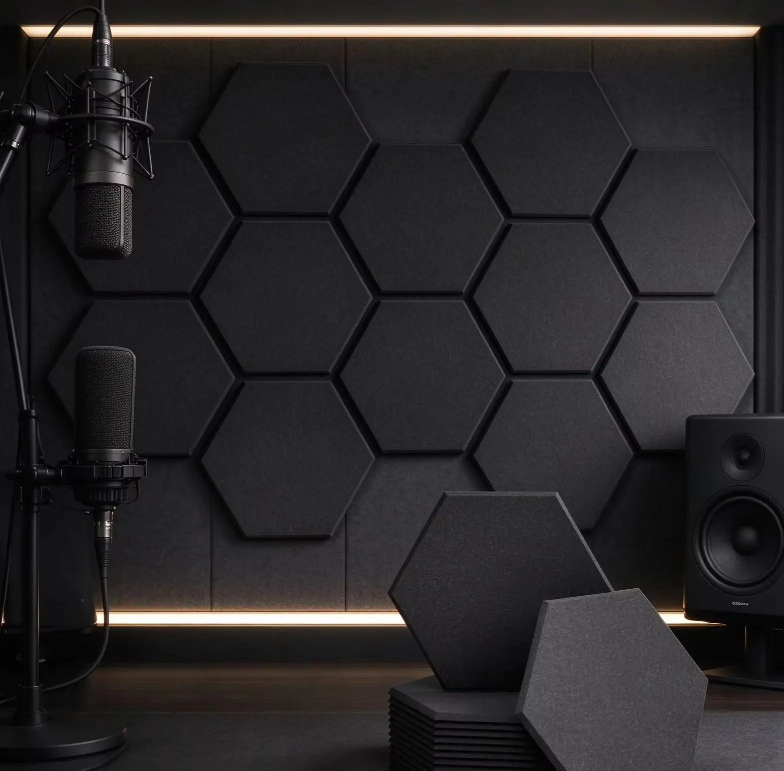 Hexagon 12PC Acoustic Wall Panel Sound-absorbing Panels Soundproof Pads Panelling Felt Cork Tiles Bulletin Pin Boards Home Decor