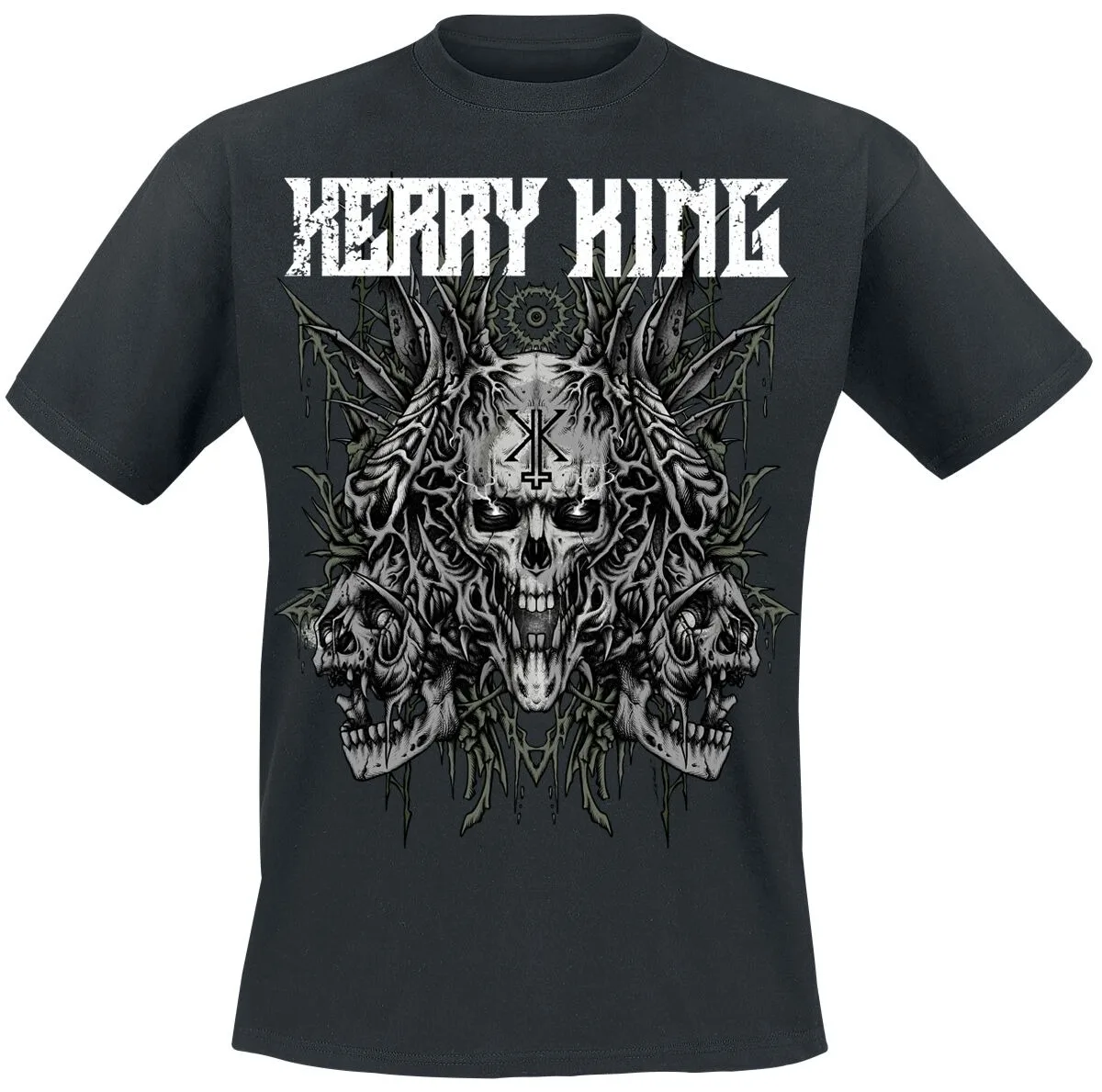 Kerry King Triple Skull Tee, Metal T-Shirt with KK Symbol & Spine Design, Metal Fan Merch