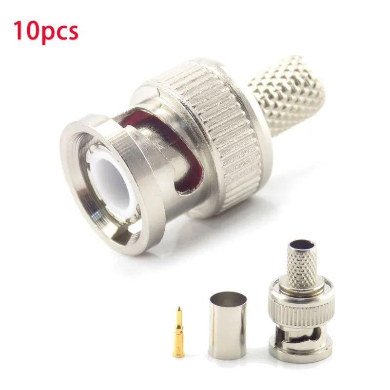 Acoplador 3 en 1 de 10 piezas, Conector de crimpado Bnc macho a Cable coaxial Rg59 para accesorios de cámara Cctv