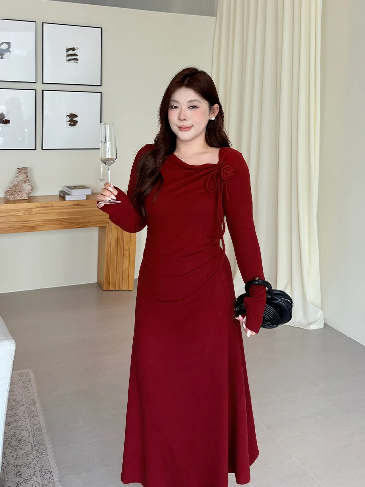 

Элегантное вязаное платье миди красного цвета, винтажное, больших размеров, стройнящее, для торжественных случаев