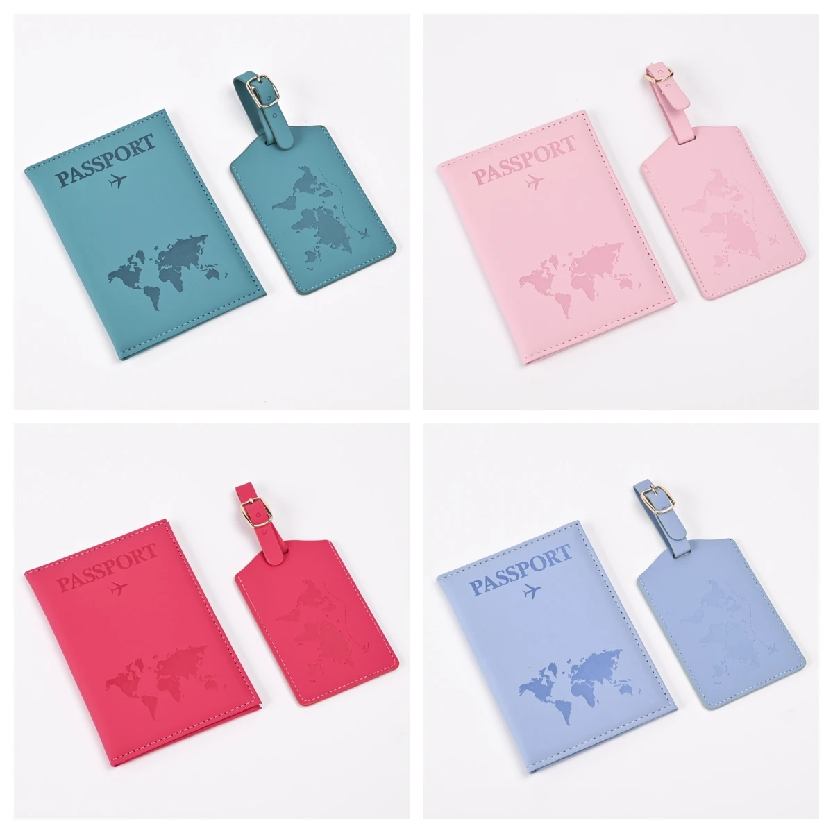 

Color Change PU Map Pattern Passport Covers Travel Tags Set Ticket Clip Passport Holder ID Credit Card Holder Travel Accessories