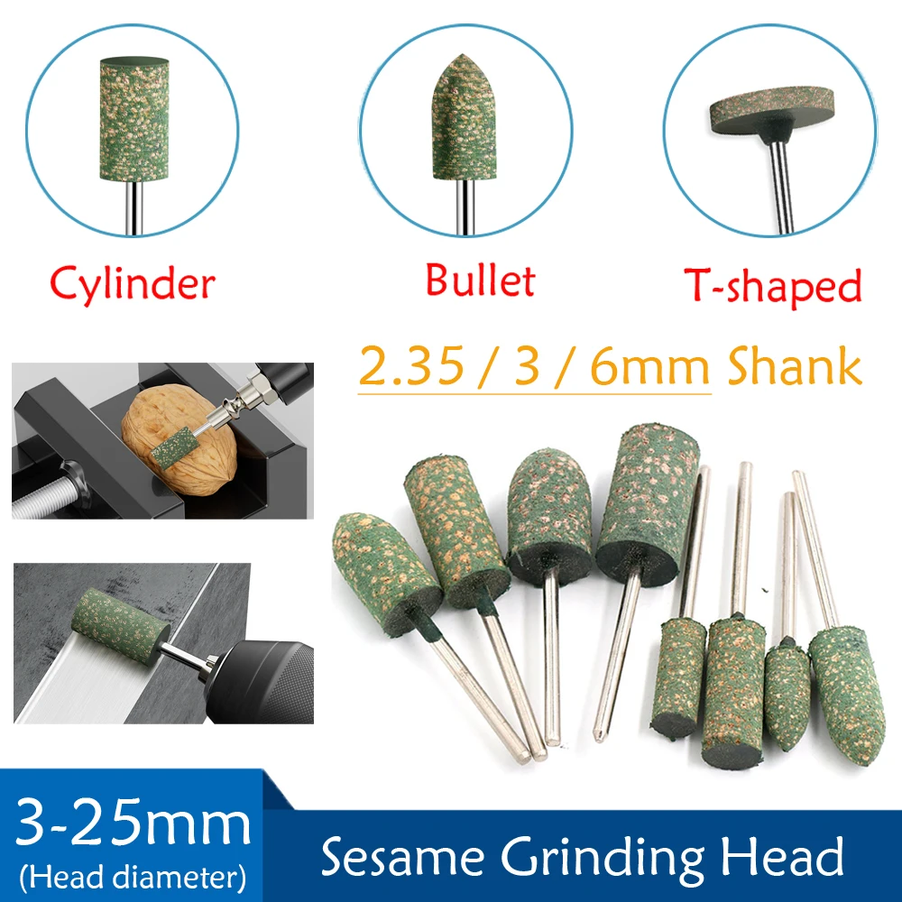 

3-25mm Shaft Mounted Rubber Abrasive Tip Head 2.35/3/6mm Shank Cylinder/Bullet/T-shaped Sesame Grinding Heads Polishing Wheel