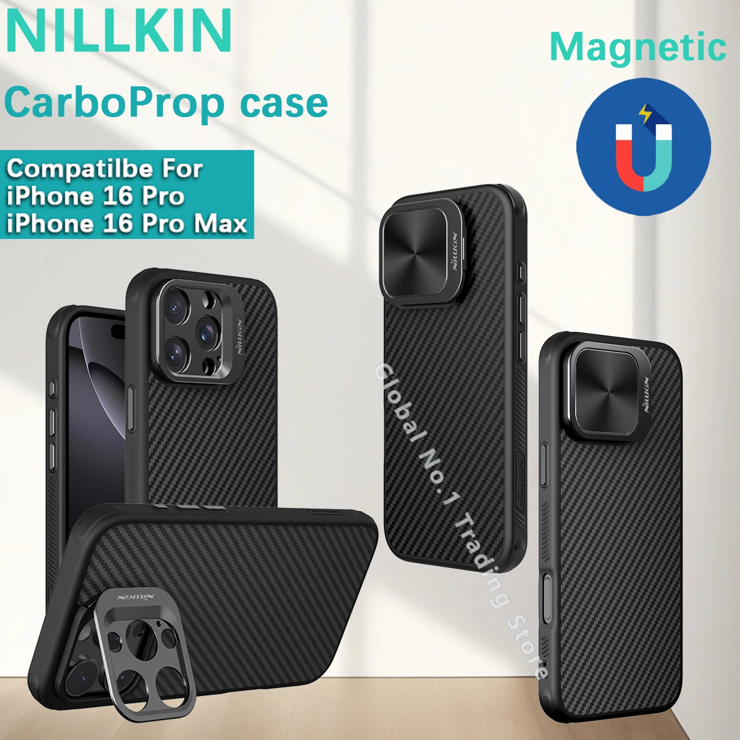 

NILLKIN Compatible For iPhone 16 Pro 16 Pro Max CarboProp Magnetic Case TPU+PC lens holder protective cover phone case shell