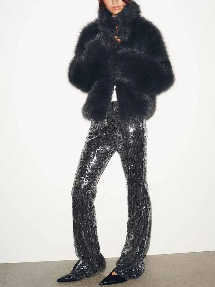 

European and American style autumn new fashion trend simple women's clothing versatile faux fur effect short coat