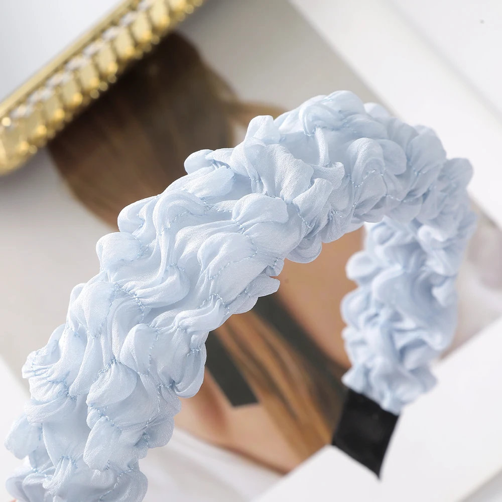 Haimeikang Pleated Fabric Headband Black Sweet Hair Hoops Hair Band Women Solid Color Fashion Bezel Headdress Hair Accessories