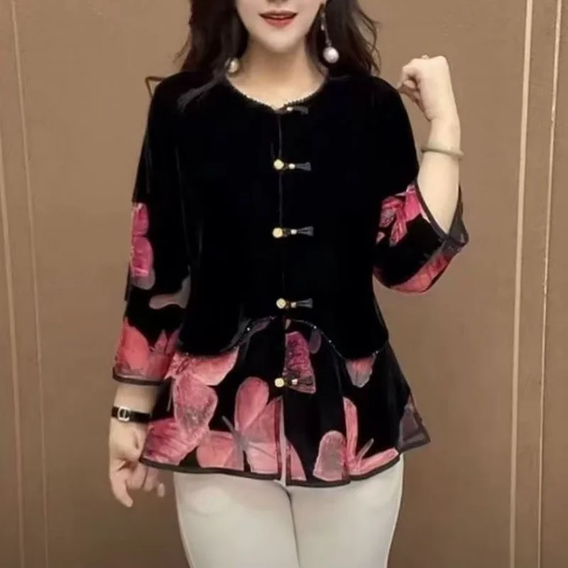 New Fashionable and Versatile Slim Round Neck Spliced   velvet Bottoming Shirt for Women Cardigan Jacket