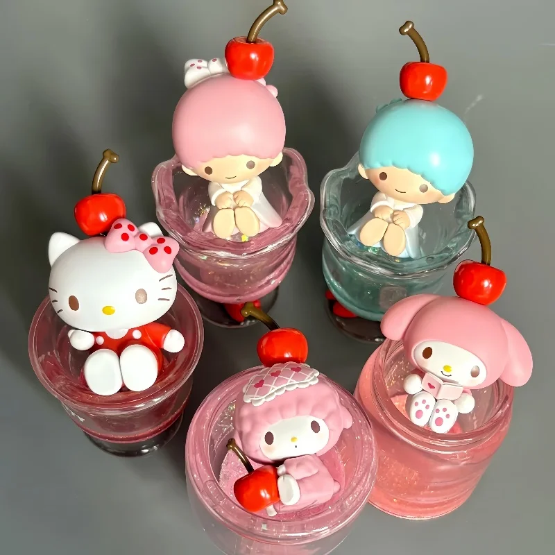 صندوق أعمى جديد من سلسلة مشروبات خاصة ملونة من Miniso Sanrio، تمثال Hello Kitty and Melody، لعبة تزيين الطاولة