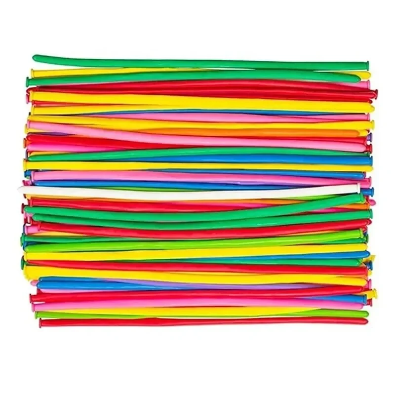 100pcs Balloon Long Strip Spiral Style Color Latex Gathering Party Birthday Wedding Decoration Balloon Design with Inflator