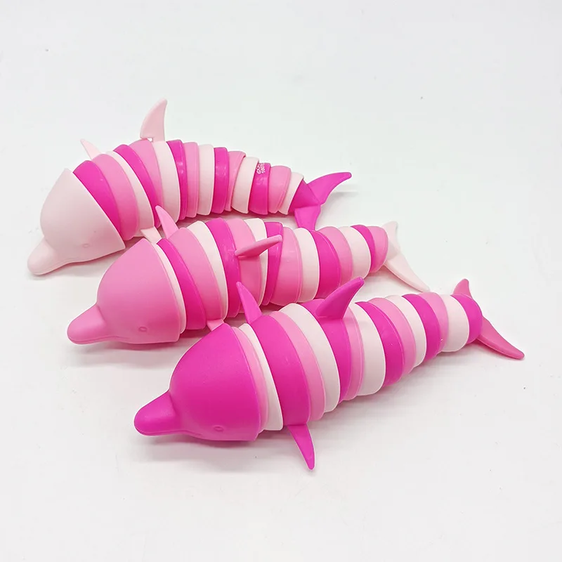 10pcs 20cm 7.87inch Solid Color Slug Articulated Flexible 3D Slug Shark Dolphin Fidget Relief Anti-Anxiety Sensory Kids Toys