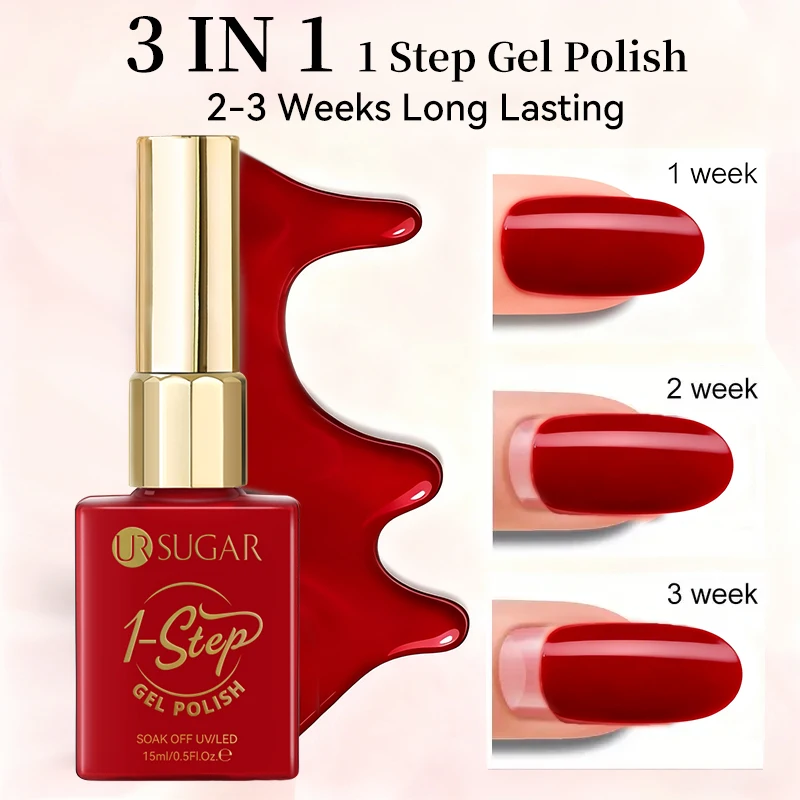 UR SUGAR 15ml Red 1-step Gel Polish 3 IN 1 Gel Nail Polish Soak Off LED UV Gel Nail Varnishes No Need Base Top Coat Gel Nail