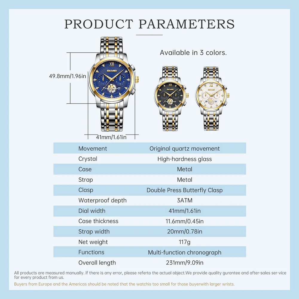 SKMEI Top Brand Luxury Quartz Movement Watch For Men Women Wristwatch Multi-function Chronograph Waterproof Watches Reloj Hombre