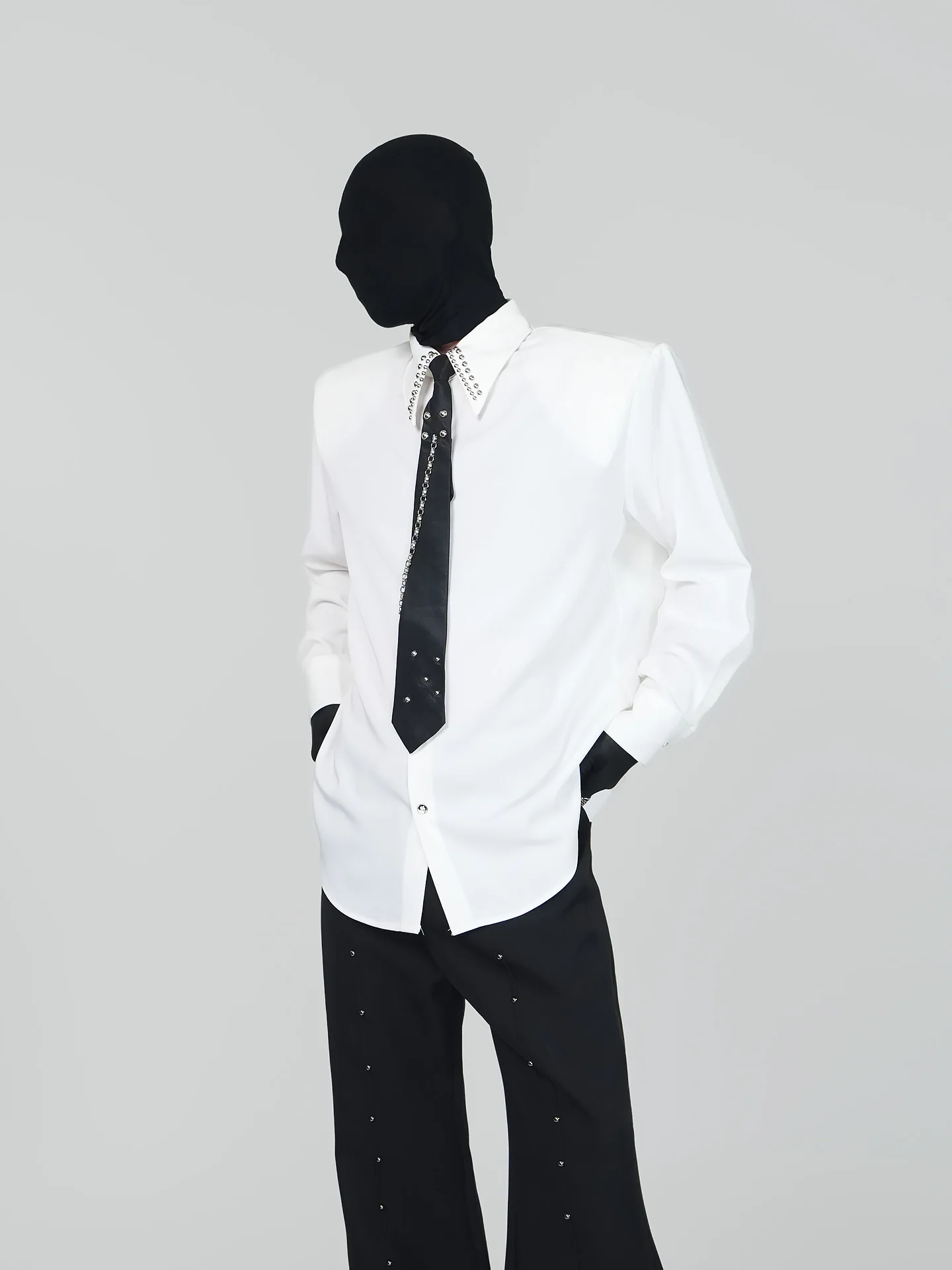 Ve2 Advanced Straight Shoulder Long Sleeve Men's Shirt Removable Pad Shoulder Open Cardigan Inner Tie Anti-Wrinkle Shirt