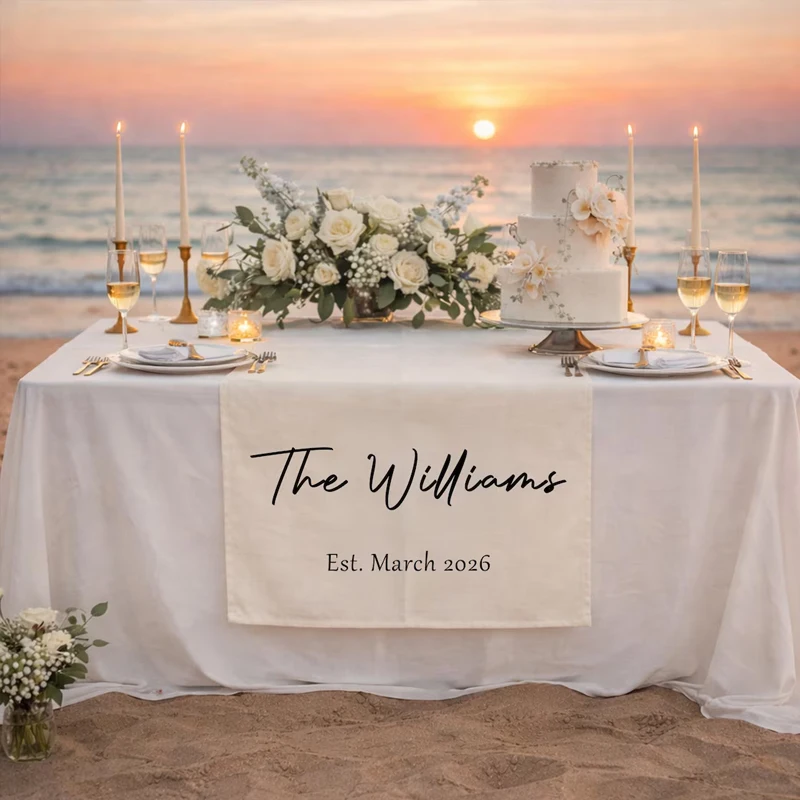 Personalized Name & Date Wedding Day Tablecloth Bachelorette Party Bridal Shower Decorate Anniversary Gift Dessert Table Banner - view 4