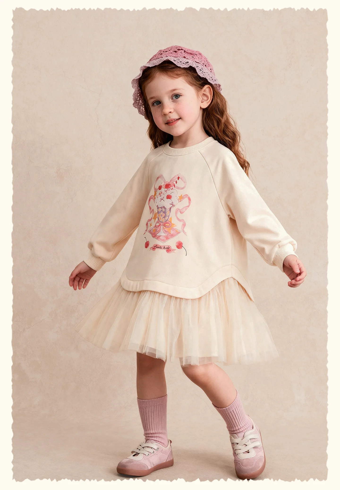 Amila 2026 Herbst Neues Kinder-Mädchen-Mesh-Splice-Kleid Niedliches Eiscreme-Muster Süßes Liebliches Prinzessinnen-Partykleid – Detail 20