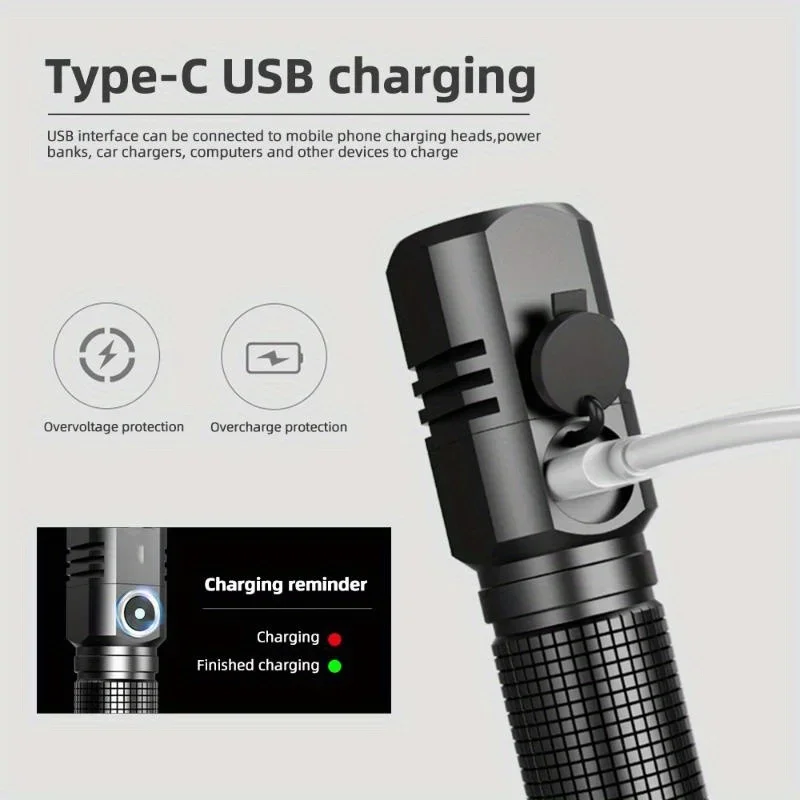 مشرق زوومابلي مصباح ليد جيب USB-C قابلة للشحن ضوء صغير 3-وضع حجم الجيب الشعلة للتخييم التنزه الصيد في حالات الطوارئ
