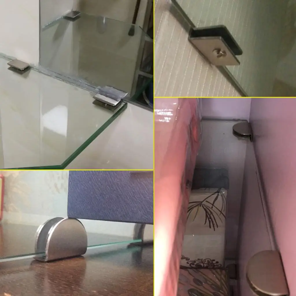 4x 2pcs Adjustable Glass Clip Clamps Shelf Holder Bracket Support, Polished, Half Circle Shape