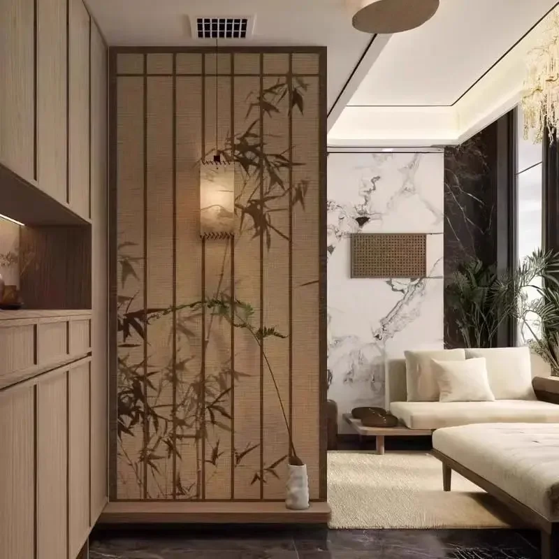 Grille partition Song Dynasty aesthetics, living room entrance door blocking screen, entrance door Chinese solid wood