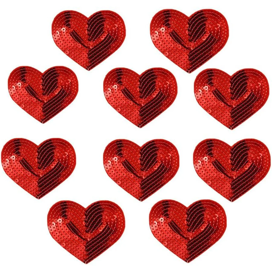 10Pcs Shiny Sequins Heart  Iron on Applique Embroidered Patches Repair