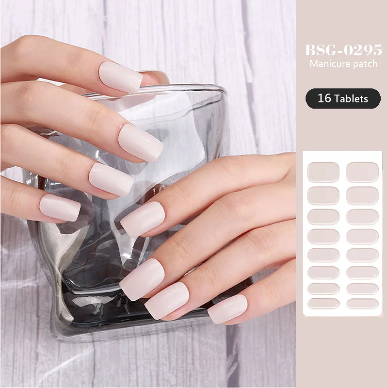 16/20 Tips Semi-cured Gel Nail Stickers Solid Color Nail Patches Long Lasting Full Cover Nail Decals Nail Art UV Lamp Need