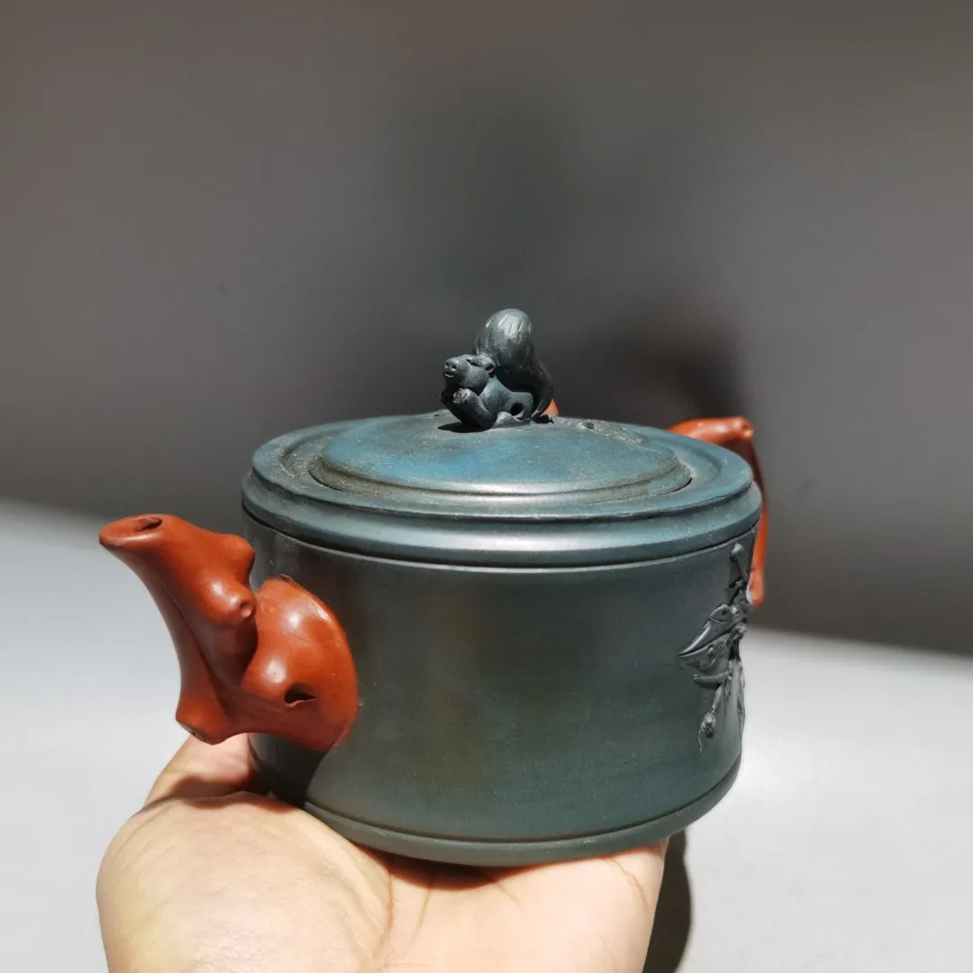 8 "الصينية ييشينغ الأرجواني وعاء الطين السنجاب تمثال اثنين لهجة شجرة الجذر وعاء غلاية إبريق الشاي الإبريق جمع ثروة الحلي تاون هاوس