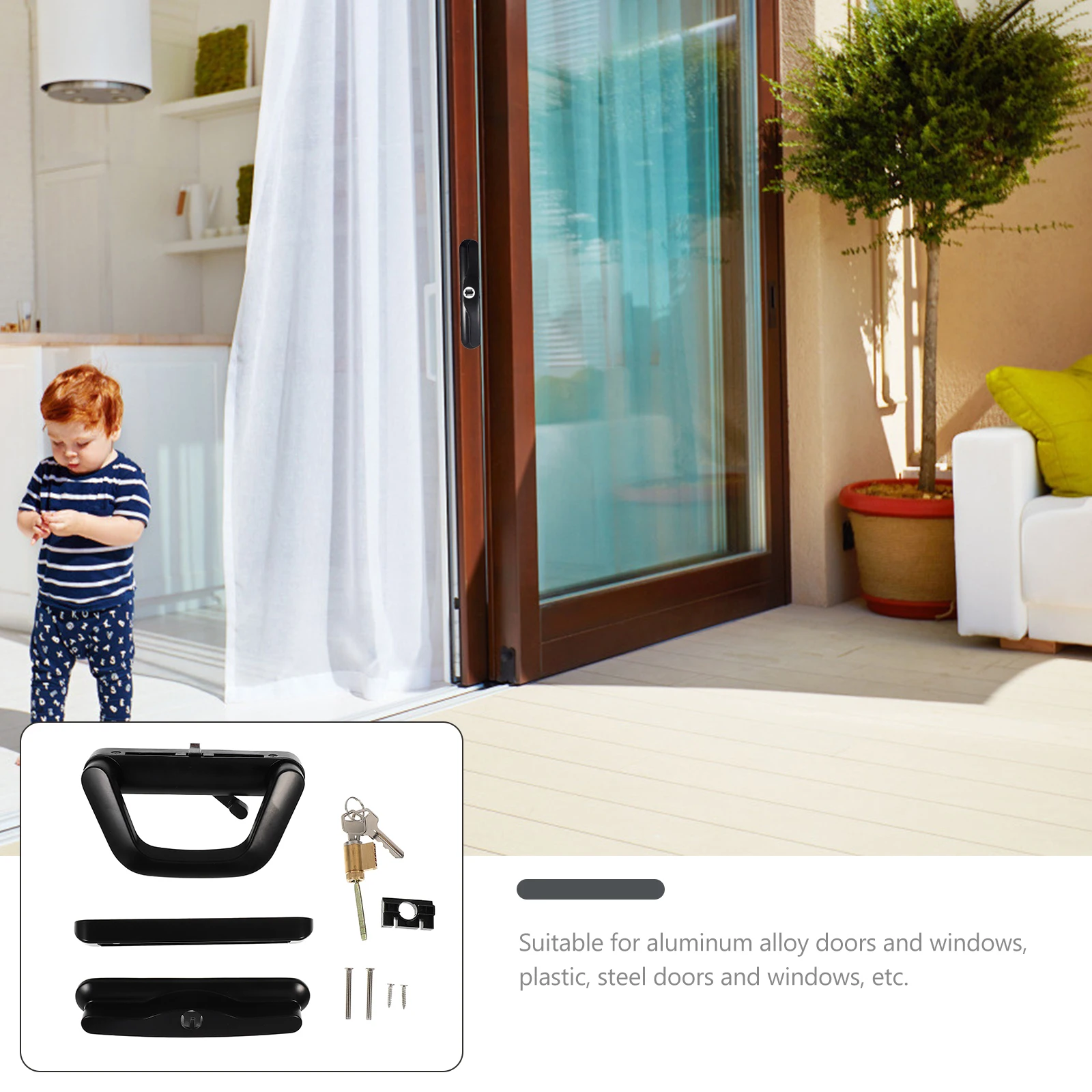 

Door Lock Sliding Glass Latch Privacy with Key Knob Zinc Alloy for Window Single-side