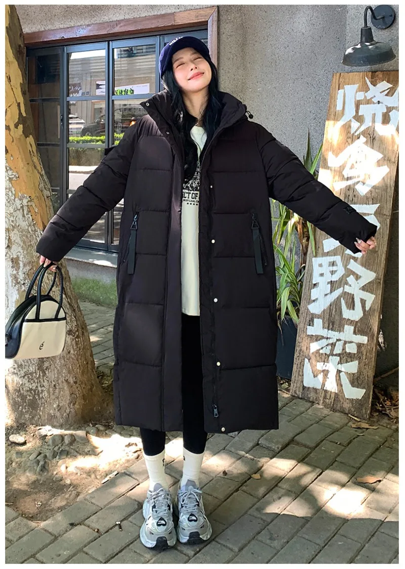 2026 Fashion Down Winter Cotton-padded Jacket Men Women Couple Clothes Long Parkas Thicken Warm Tops Hooded Overcoat Loose Coats